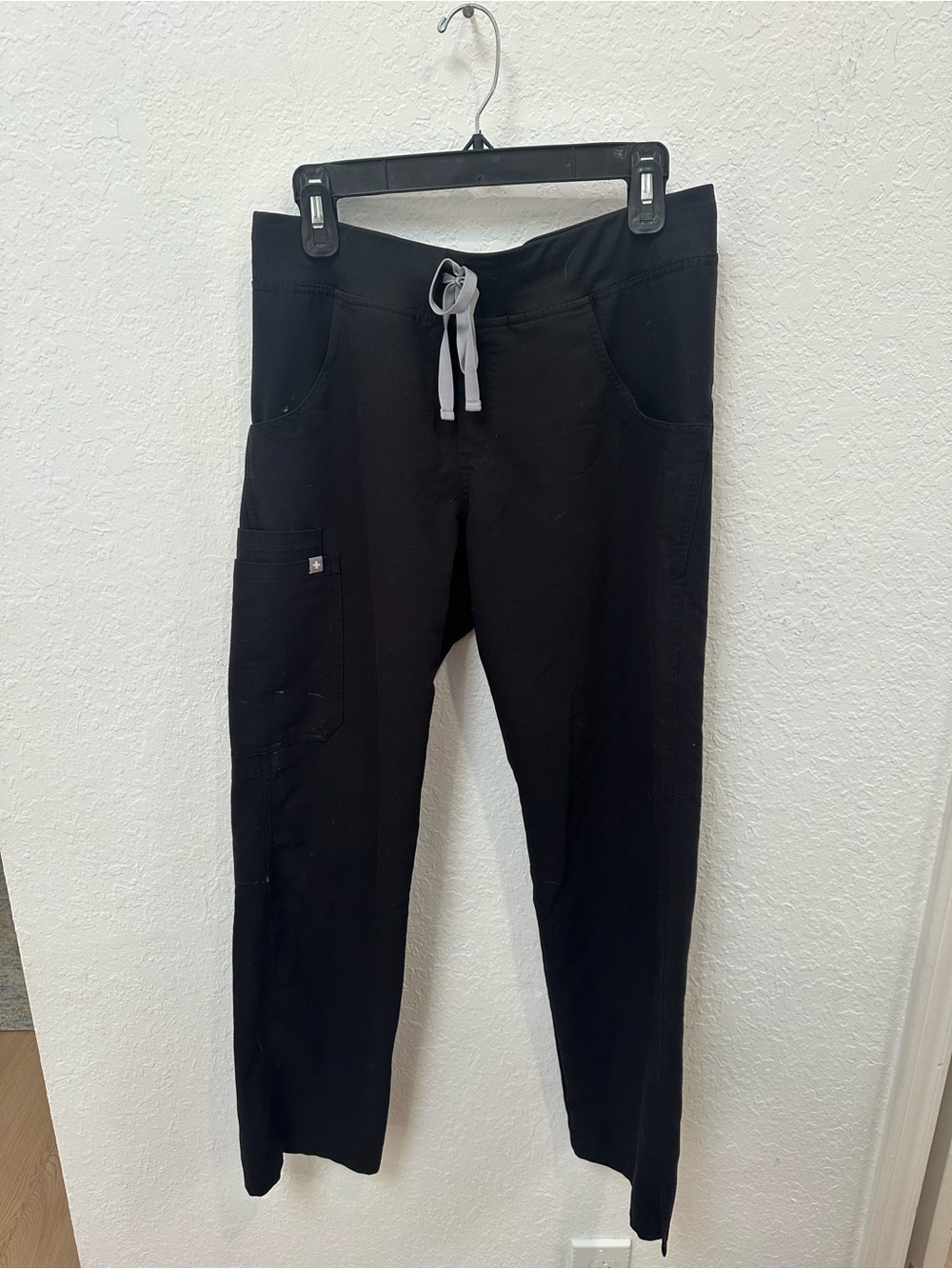 Figs Black Scrub Pants with Gray Drawstring